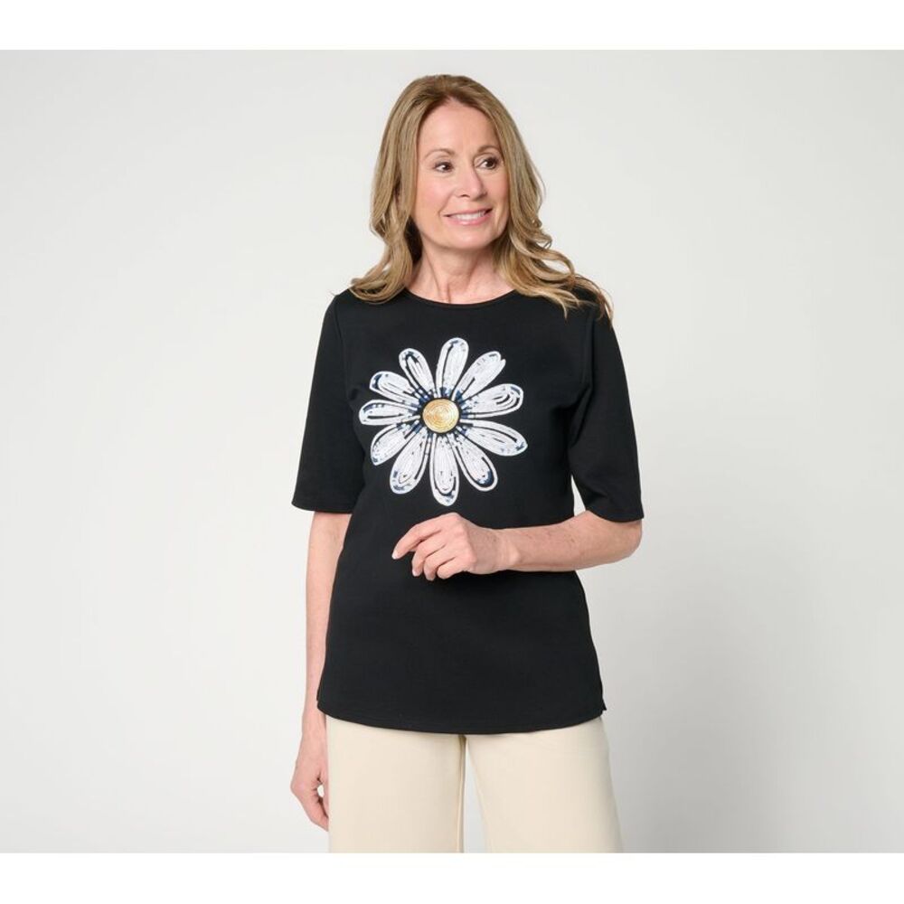 Quacker Factory Women's Top Sz XS Make Your Selection: Daisy Black A724553